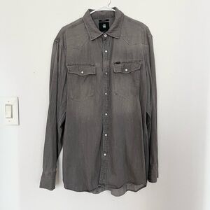 G Star Raw Shirt Mens XXL Gray Pearl Snap Western Cowboy Button-Up Shirt